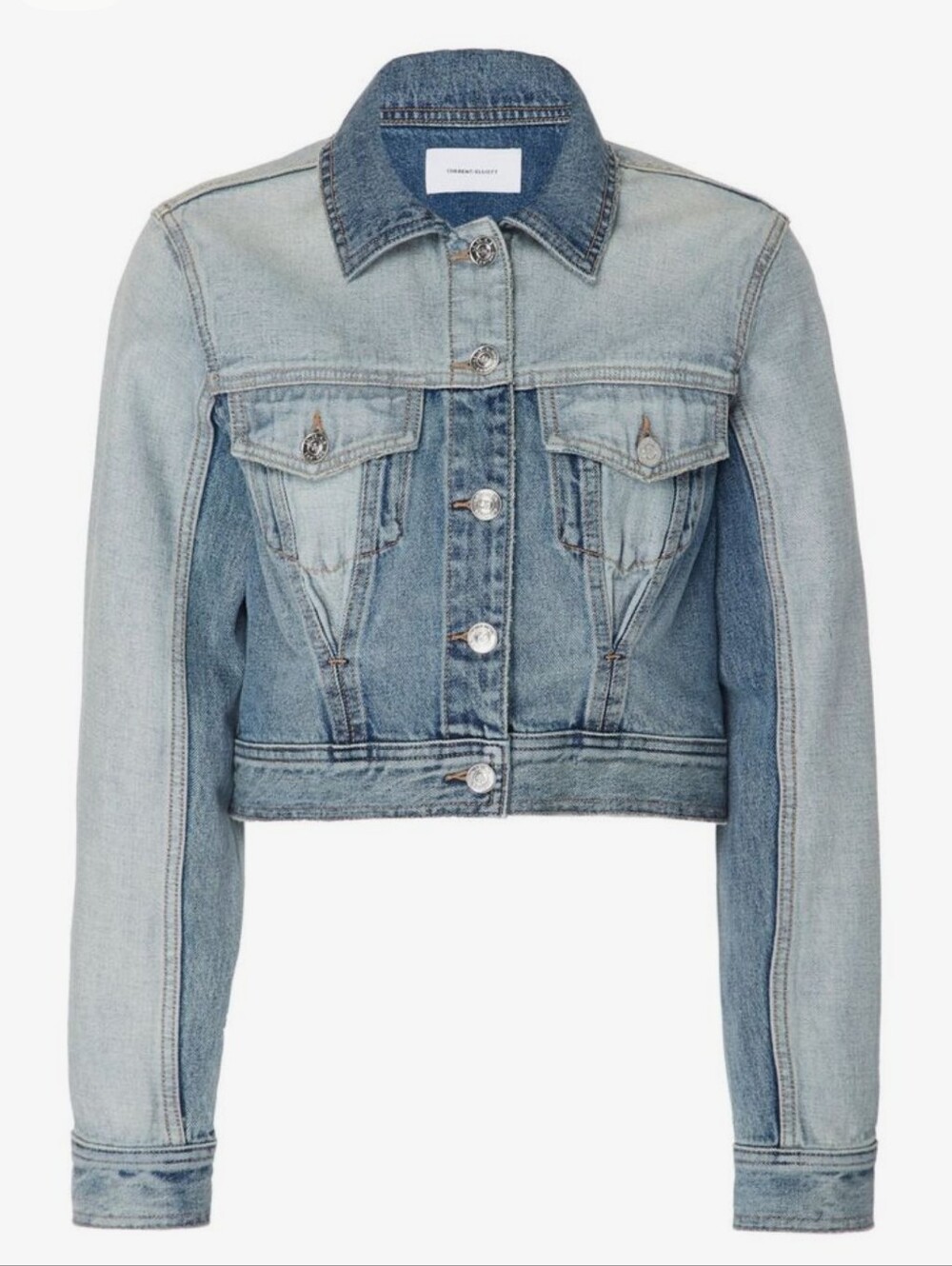 Current/Elliott Reworked Cropped Denim Corset Trucker Jacket Colorblock Size 2